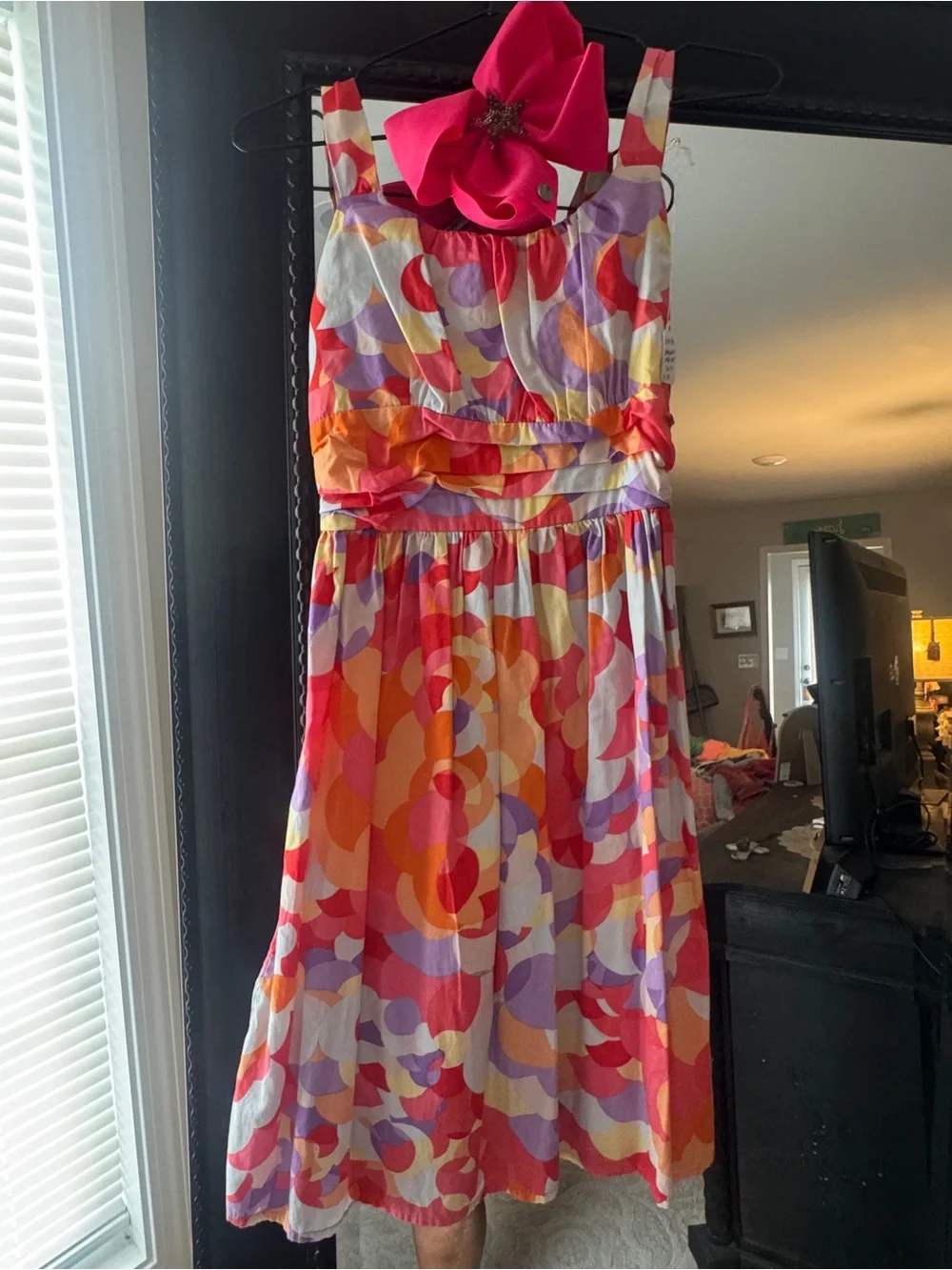 Rare Editions Pink, Orange & Purple Print Sundress with Bow